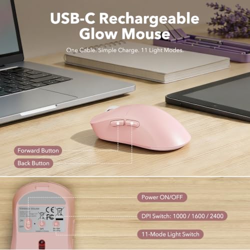 Image of Rechargeable Backlit Wireless Keyboard and Mouse Combo, Retro Typewriter Keyboard with Magnetic Wrist Rest, Light Up Letters, 2.4GHz Cordless Connection for Mac, Windows PC, Laptop (Glowing Pink)