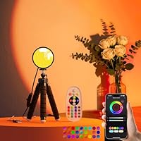 GlasFlength Sunset Lamp, 16 Million Farben Sonnenuntergang Lampe 360° Schwenkbares Sunset Lamp e Fernbedienungen und APP-Steuerung Sonnenlicht Lampe für Fotografie Selfie Schlafzimmer Wohnzimmer Deko