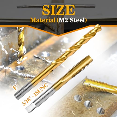 Image of 5 /16 inch-18 UNC Tap and F Drill Bit Kit, M2 HSS Drill and Tap Set, Combination of Drill and Tap Kit for Metal