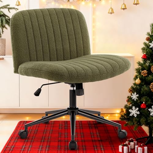 Image of IWMH Criss Cross Chair Cross Legged Office Chair with Wheels Armless Wide Seat Desk Chairs Height Adjustable Computer Task Chairs Swivel Vanity Chair for Home Office Bedroom Make Up Small Space Green