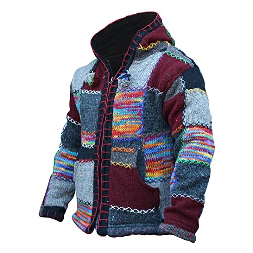 Zadaos Men's Casual Knitted Coat Jacket Ethnic Color Block Cotton Blended with Pockets Hooded Jackets2