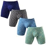 NEIKU Men's Long Leg Boxer Briefs Sexy Underwear Low Rise Undies Breathable Briefs 4 Pack L