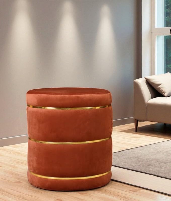 LB TRENDS Sitting Solutions for Home – Wooden Frame Round Ottomans, Soft Cushion Pouffes, Stools Ideal for Living Room, Bedroom, Study & Makeup Table, 18Inch Height, Mouse