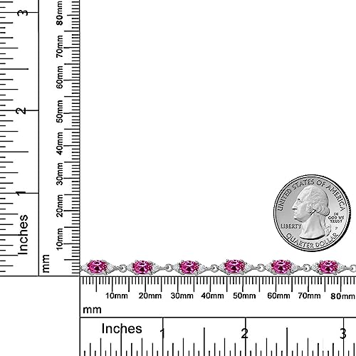 Gem Stone King 925 Sterling Silver Pink Created Sapphire and White Moissanite Tennis Bracelet For Women (6.91 Cttw, Gemstone Birthstone, Oval 6X4MM, 7 Inch)4