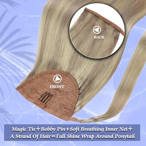 Image of Full Shine Human Hair Pony Tail, Ash Blonde, Flexible Wrap Around Style