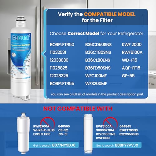 ICEPURE BORPLFTR50 Replacement for Bosch Ultra Clarity Pro Water Filter Compatible with 12033030,12028325,11025825,17005582,RA450022,WFC100MF,WFS200MF,B36CT80SNS,B36CL80ENS,BORPLFTR55,REPLFLTR55 4PACK