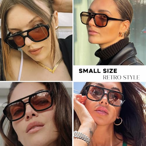 Image of mosanana Small Square Aviator Sunglasses for Women MS52362 | Retro Narrow Frame, UV400 Protection, Designed for Daily Outfits, Travel and Fashion Looks