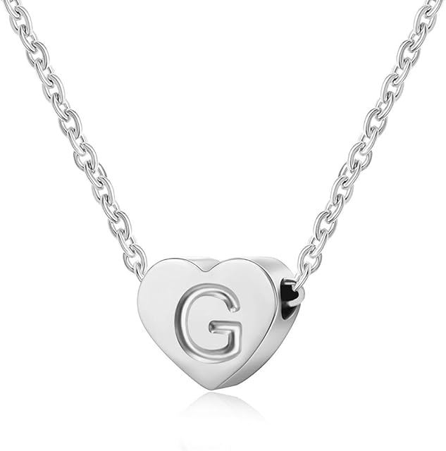 AFSTALR Heart Letter Initial Necklace for Women Silver Personalized Girls Tiny Initial Alphabet Love Choker Necklace