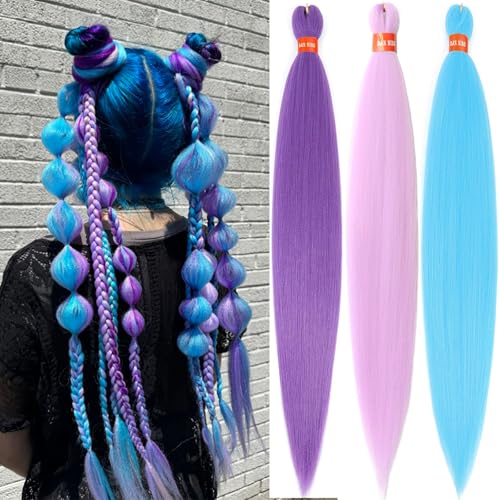 Colorful Pre Stretched Braiding Hair 30 Inch Festival Yaki Texture Braid Hair Extensions 3 Packs...