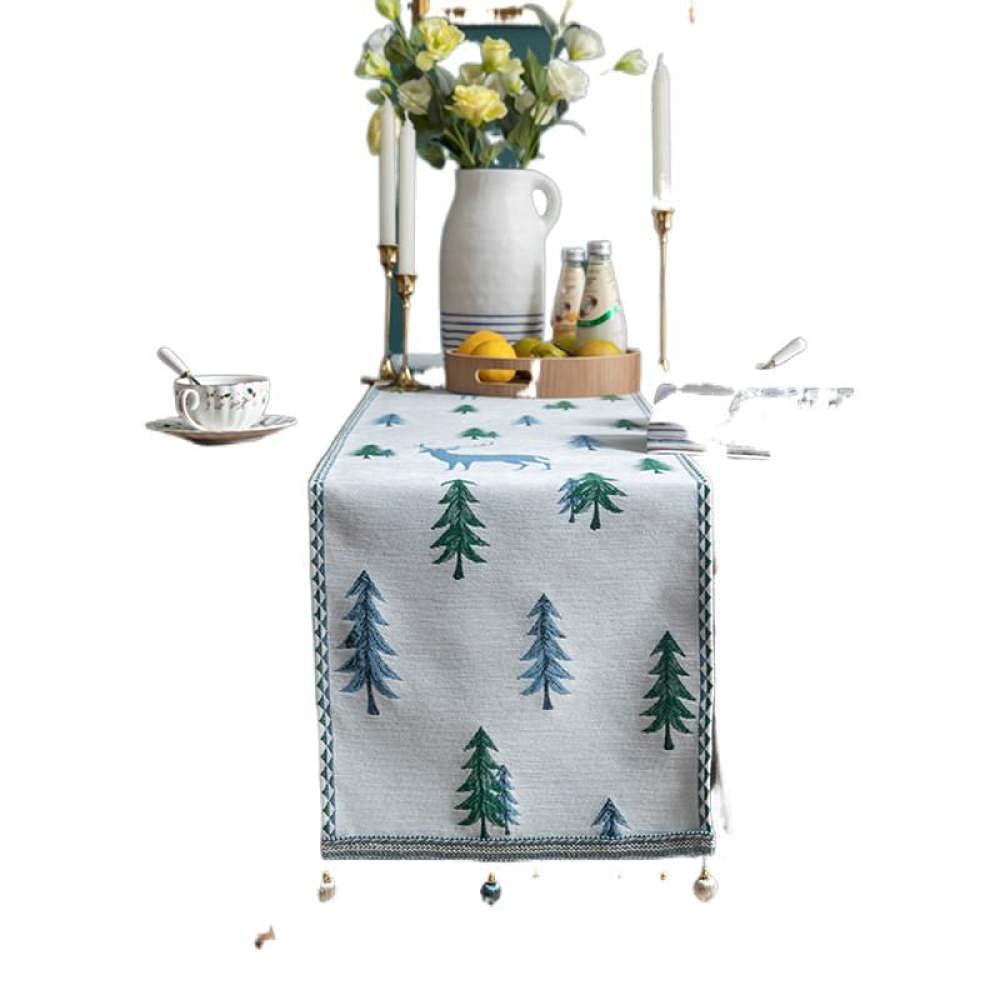Camino Mesa,Camino De Mesa Azul Caminos De Mesa Navideños Fawn Print Tasselstablecloth para Sala De Estar Mesa De Comedor De Navidad Fiesta Decoración Navideña, 33X140Cm 4