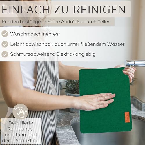 MAHEWA® 6er Set Premium Tischset Platzset aus Filz rutschfest Ab-waschbar und Waschmaschinenfest Eckige Platzdeckchen (Dunkelgrün, 6er Set) – Ansicht 4