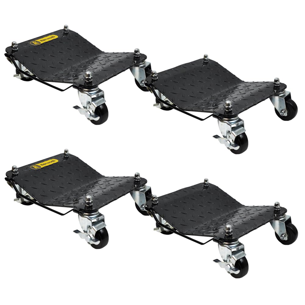 4PCS RocwooD Car Wheel Dolly Premium Ball Bearings Skate Furniture Car Mover 6000lbs/2800KG 30x40cm Swivel Castors Van Garage Workshop 700KG Each Black