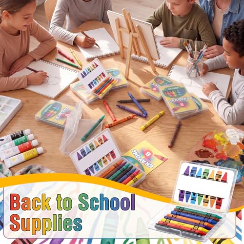 Image of Geyoga 50 Set Plastic Crayon Boxes with 8 Color 400 Pcs Crayons Bulk | 4.2 x 2.9 x 0.7 Inches Crayon Organizer Case, Stackable Crayon Storage with Name Tags, Back to School Essentials Party Favors