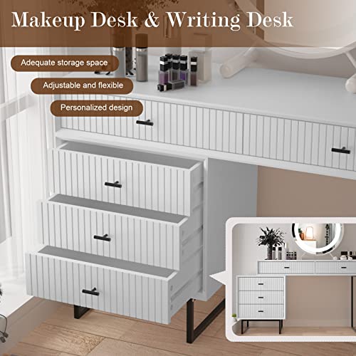 Uev Large Vanity Desk With Drawers,Makeup Vanity Set With Movable 3-Drawer Chest,Modern Makeup Vanity Dressing Table(White) #TOP3