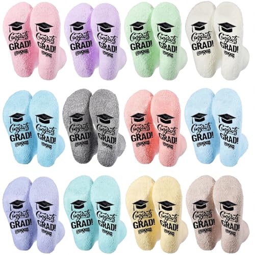 Suhine 12 Pairs Funny Graduation Teacher Socks If You Can Read This Congrats Grad Socks Appreciation Teacher Gifts for Women(Congrats Grad Bright Color)