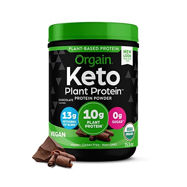 Orgain Organic Keto Vegan Protein Powder, Chocolate - 10g Plant Based Protein, Gluten Free Ketogenic Blend, Dairy Free, Lactose Free, Soy Free, No Sugar Added, For Smoothies & Shakes - 0.97lb