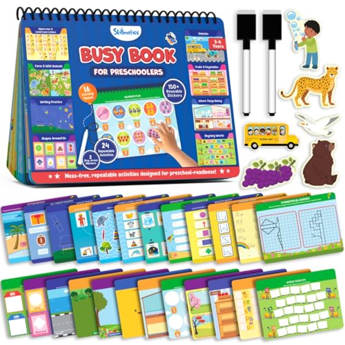 Image of Skillmatics Busy Book for Preschoolers - Toddler Learning Activity Binder, Mess-Free, Pre-Assembled, 150+ Reusable Stickers, Montessori Educational Toy for Homeschool & Travel, Gift for Ages 3-6