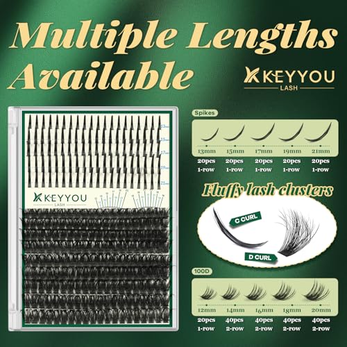 KEYYOU Lash Clusters 280Pcs Lash Spikes Eyelash Clusters Volume Individual Lashes DIY Spiky Lash Extension Cluster Eyelash Extensions(100D&Spikes-D-12-20MIX+13-21MIX) — view 2