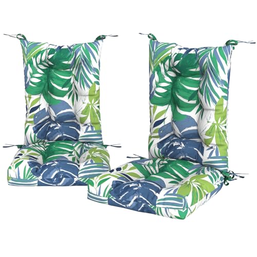 DYTXIII Set of 2 Rocking Chair Cushions for Outdoor/Indoor Use,Water Resisitant Tufted High Back Chair Pads for Patio,Porch,Balcony Rocker and Adirondack Furniture - Islamorada Blue Green