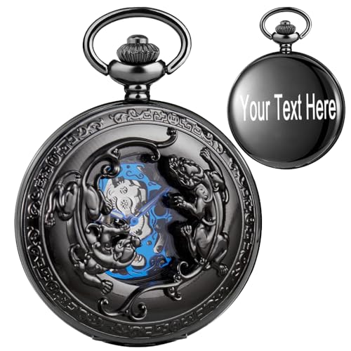 Alwesam Personalization Pocket Watch Men's Hand Wind Mechanical Roman Numerals Customized Pocket Watches Men Steampunk with Chain Box