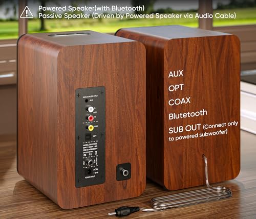 Image of Saiyin Powered Bluetooth Bookshelf Speakers | 30W*2, 3.75 Inches Woofer, Bluetooth /Optical /Auxiliary /RCA Inputs, TV /Turntable /Record Player /Computer /PC