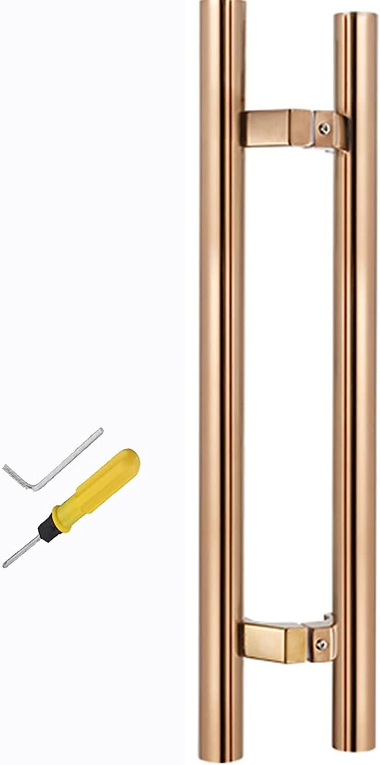 CWCQGH Door Handle Modern Barn Brushed - Double Side Mounted,Stainless Steel Push Pull for Glass Shower Door/Front Wooden Doors,Interior Exterior Entry Door Handle,Rose Gold-80Cm(31.5In)