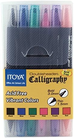 ProFolio by Itoya, Double Header Calligraphy Marker, 1.5mm and 3mm Chisel Tips - Assorted Colors, Set of 6