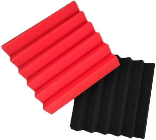 Miniatura 3 de Paquete de 48 paneles de espuma acústica negra y roja de 2 x 12 x 12 pulgadas, insonorizantes, de espuma de estudio, incombustible, de alta calidad,