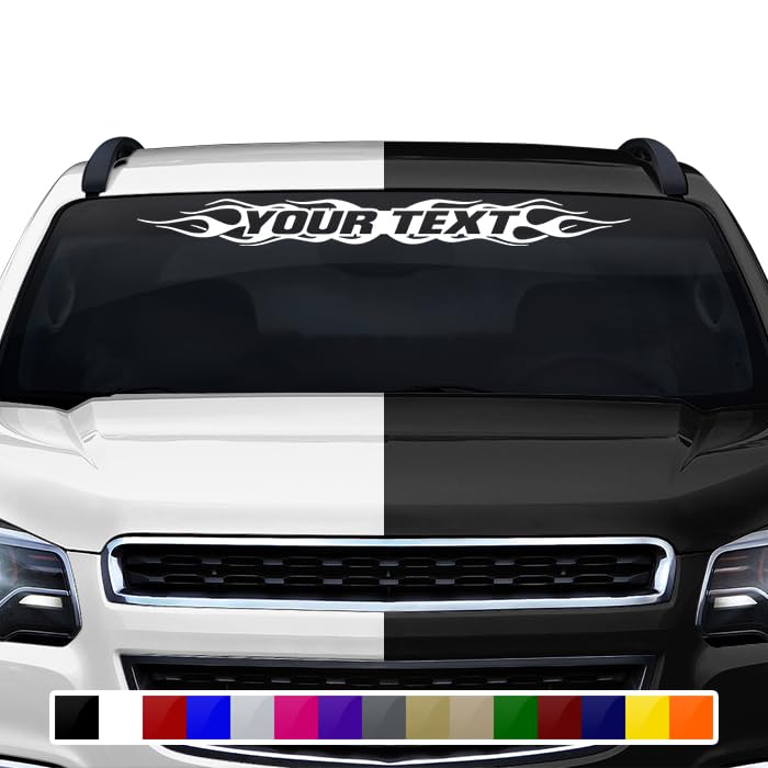 Sticky Creations Design #100 Custom Text Personalized Customized Letters Name Flame Windshield Decal Sticker Vinyl Graphic Rear Back Window Banner for