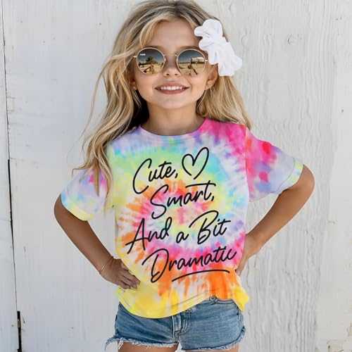 MODNTOGA Toddler Girls Cute Smart Graphic Shirt Cute T-Shirt A Bit Dramatic Funny Letter Print Tops Birthday Girl Summer Tee2