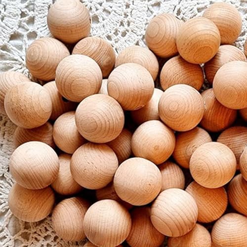 30 palline di legno di faggio HERZONE 30 palline in legno di faggio da 2,5 cm, perline di legno senza foro, perline per bricolage per fai da te e dipingere (2,5cm-30pz)