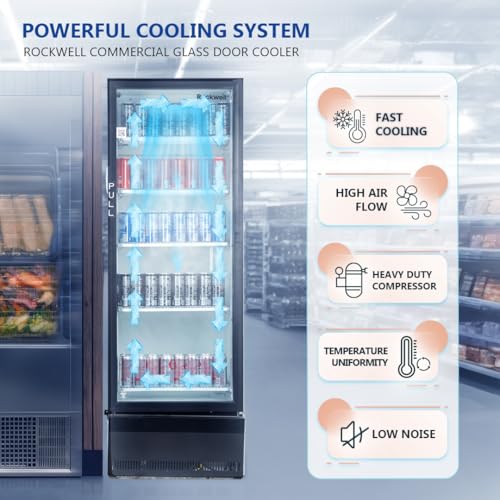 Image of ROCKWELL RVC300B Visi Cooler, Single Glass Door, Internal LED, Heavy-Duty Cooling, Dynamic Cooling, Black, 4-Year Warranty