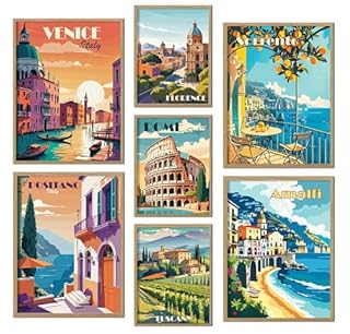 ag.art deco Lot de 7 Posters | Affiche Decoration Murale | Affiche Murale pour Salon et Chambre à Coucher | Tableaux Decoratifs Muraux | Poster Mural Sans Cadre (Salut Italie)