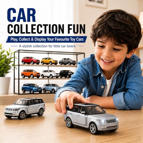 Image of GRAPHENE 1:32 Scale RR Pull Back Toy Car, Die Cast Metal Body SUV Model with Openable Doors, Light & Sound, Realistic Miniature Vehicle Toy for Kids Boys Girls (Grey)