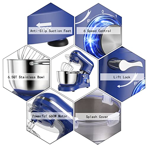 image for Aucma Stand Mixer,6.5-QT 660W 6-Speed Tilt-Head Food Mixer, Kitchen El