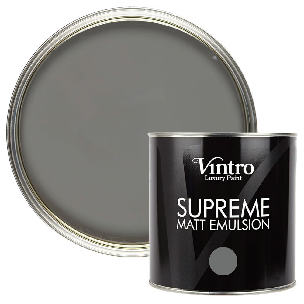 Vintro Paint Cloudburst (Grey) Vintro | Luxury Matt Emulsion | Grey | Smooth Chalky Finish | Multi Surface Paint | For Walls, Ceilings, Wood And Metal | 2.5L (Cloudburst)