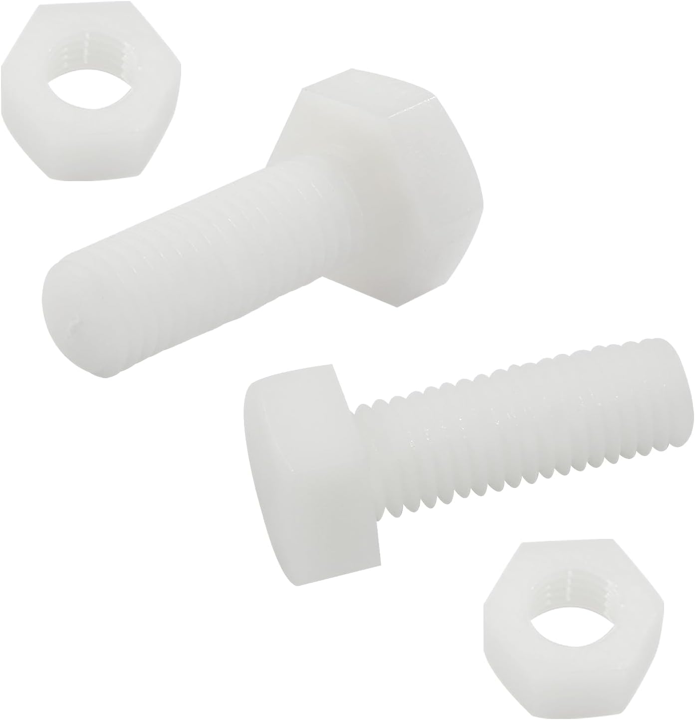 Biaungdo 20 Pair M10 x 30mm Nylon Hex Bolts, White Plastic Hex Bolts Full Thread Hex Head Screws and Nuts Set