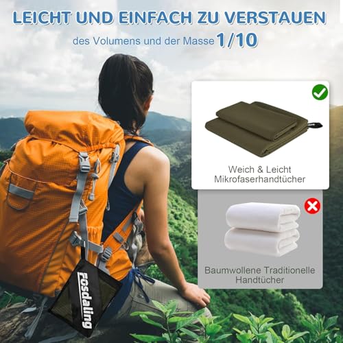 Mikrofaser Handtuch 3er Set - Groß 200*100cm & 2 Klein 80×40cm, Schnelltrocknend Microfaser Sporthandtuch, für Reisehandtuch, Badetuch, Fitness & Sport Handtücher und Strandtuch (Armeegrün)