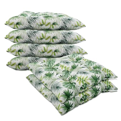 EASY SPEED Pack 6 x Cojin Silla 3D, Almohadilla para Asiento Cuadrado, Transpirable, Relleno de Fibra, Medidas 40x40 cm, Cojines para Sillas de Terraza,Interior y Exterior,Color Estampado Hoja Verde