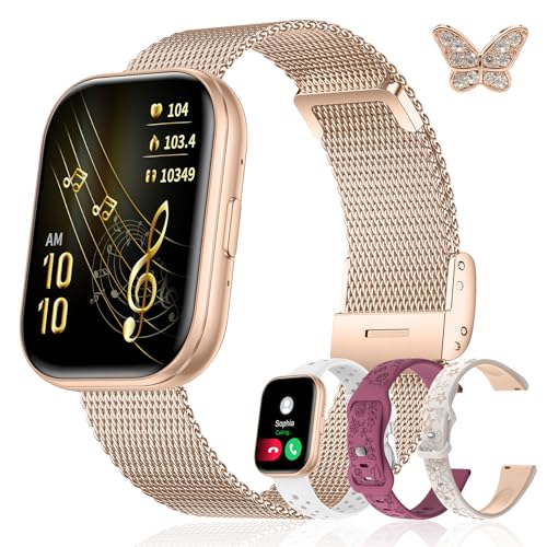 Iaret Montre Connectée Femme, Coffret Cadeau 4 Bracelets & Charm Papillon, Smartwatch écran 1,75