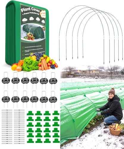 NEW Plant Covers Freeze Protection Kit,10x33FT 1.3 oz/yd² Frost Blanket,36 Hoop,12 Peg,Reusable Garden Bed Covers for Winter,Greenhouse Tunnel,Snow & Pest Protection for Outdoor Plant & Raised Bed