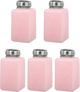 MECCANIXITY Solvent Alcohol Dispenser 180ml/6oz Pink Push Down Liquid Dispenser Pump for Acetone Cleanser Polish Remover Makeup 5Pcs
