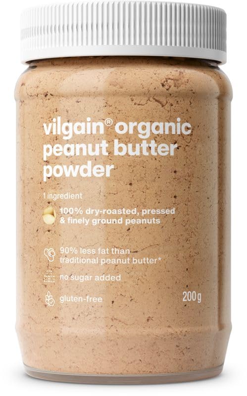 Vilgain 100% Organic Peanut Butter Powder | Sugar-Free with 2x Fewer Calories | Ideal for Smoothies & Porridge | Rich in Protein & Fiber | 46 kcal per Serving (200g)