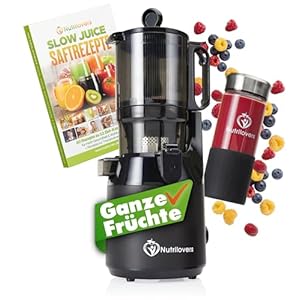 Entsafter NUTRI-PRESS MAX Ganze Früchte entsaften Slow Juicer Slow Juicer Kaltpresse mit XXL 135 mm Öffnung, BPA-frei inkl. Saft-Flasche, Slow Juice Rezeptbuch