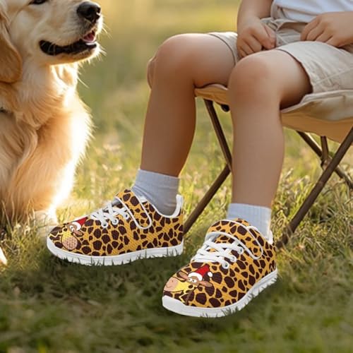 Little Kid Boys Girls Tennis Shoes Kids Slip on Running Sneakers Wide Casual Barefoot Shoes Giraffe Pattern（White Sole）3