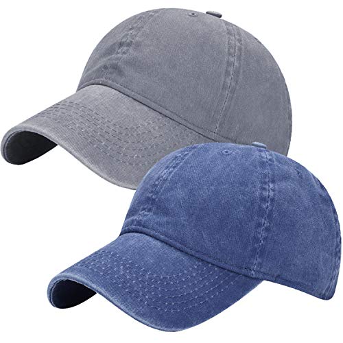 Vikodah Kids Washed Distressed Baseball-Hat - Boys Cotton Solid Strapback Cap - Boys Cotton Solid Strapback Cap (GreyandNavy, 2-7Years)