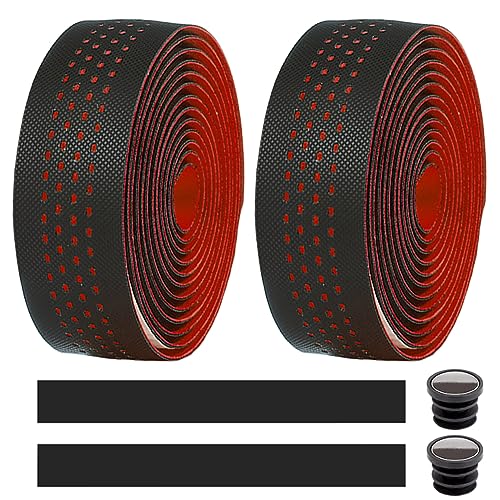 MOCNT Bicycle Handlebar Tape Breathable Cycling Bike Handlebar Tape PU EVA Handle Bar Grip Wrap Tapes Comfort Non Slip Shock Absorbent Road Bike Handlebar Drop Bar Tape Red