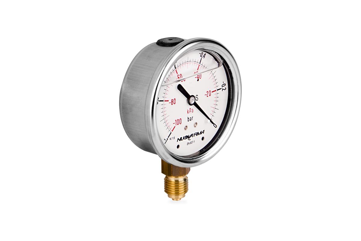 Glyzerin Gefüllt 63mm Hydraulische Druckmessgerät Manometer Glyzerin Messgerät Glycerin Manometer mit radialem Anschluss Vacuometr 1/4” -1-0 BAR VM63RL1/4-1-0
