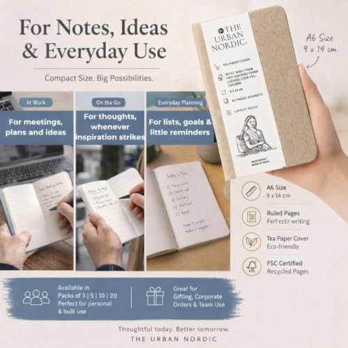 Image of Journal Notebook A6 Pack of 20 | Pocket Size (9 x 14 cm) Ruled Diary for Writing, Journaling & Daily Notes | Tea Paper Cover with 64 Pages per notebook | FSC Recycled Pages