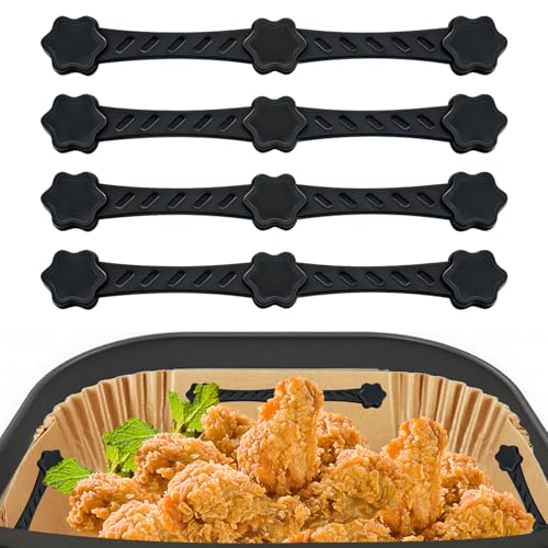 Magnete für Airfryer Backpapier, 4 Stück Airfryer Magnete für Backpapier Silikon, Magnetische Silikonschnallen für Heißluftfritteuse Verhindert Verrutschen Verbrennen des Papier(Schwarz)
